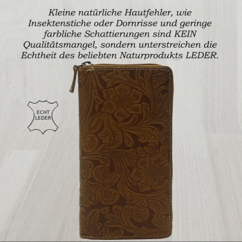 Wild Things Damen Ledergeldbörse mit einen umliegenden Reissverschluss Blumen Prägung